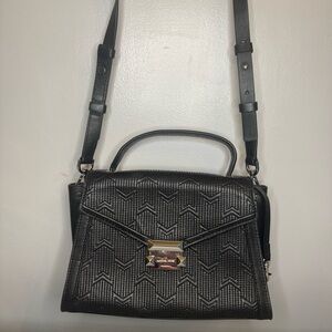 Michael Kors Whitney Medium Quilted Top Handle Satchel Black / Silver
